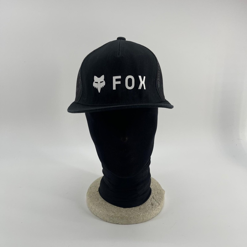 Fox Racing Youth Black Trucker Hat Snapback Mesh Flat Brim Logo Cap OSFM